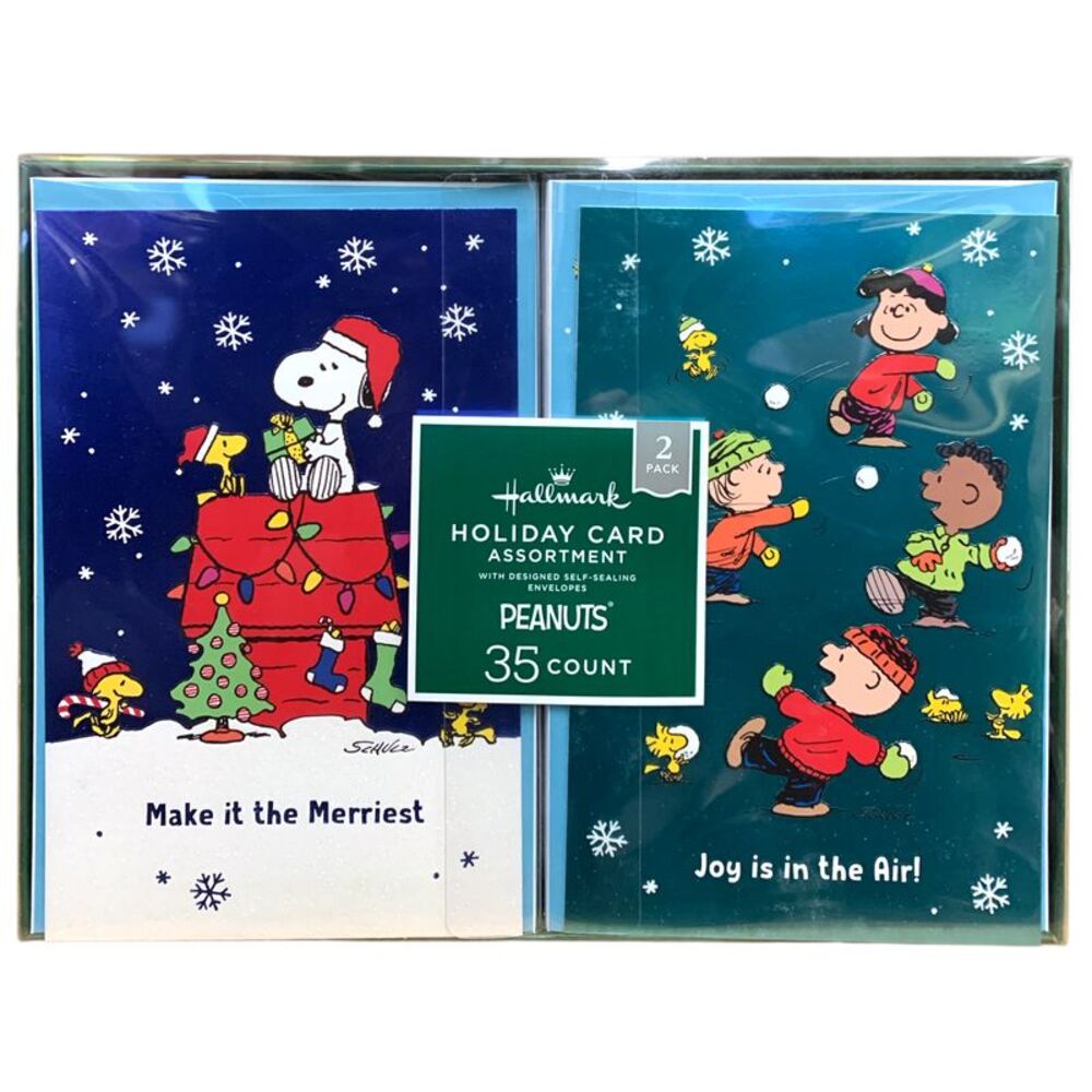 Peanuts - Hallmark Holiday Card Assortment 2-Pack, 35 Cards & Designed Self-Seal